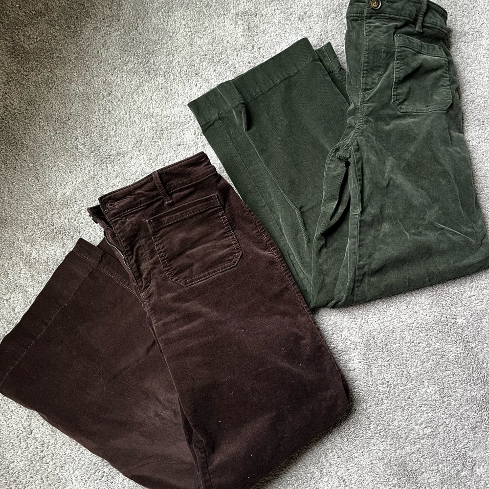 Corduroy Pants in Brown and Green 2 Pairs